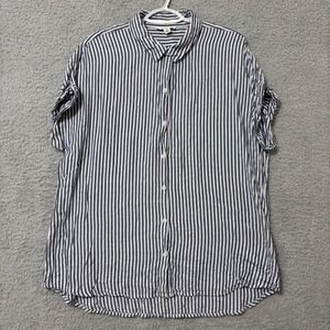 Lightweight Striped Button Up Shirt Coastal Casual Summer Top XL